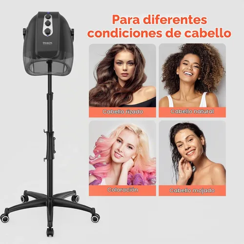 Vista 7 de TASALON Ionic - Secador de pelo con capucha, color gris, secador de pelo profesional para el hogar y el salón con 3 ajustes de temperatura