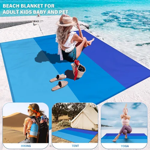 Vista 4 de Famstar Manta de playa extra grande de 10 x 9 pies, manta de playa impermeable a prueba de arena, para 2 a 8 adultos, ligera y duradera para viajes