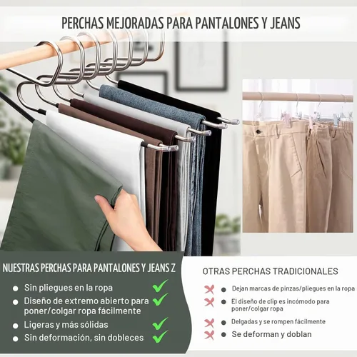 Vista 4 de DOIOWN - Perchas de extremo abierto para jeans - 10 perchas de jeans de acero inoxidable de 8 mm de grosor, perchas versátiles antideslizantes