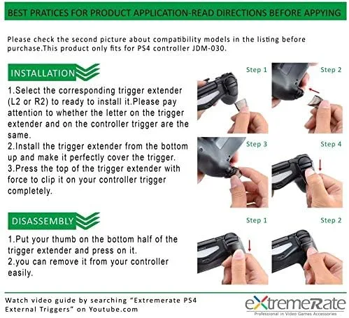 Vista 3 de eXtremeRate Transparent Clear 2 Pairs L2 R2 Buttons Extention Trigger for PS4 Controller, Game Improvement Adjusters Extenders for PS4 Controller