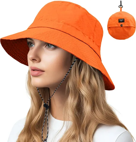 Vista 16 de NPQQUAN Sun Bucket Hats for Woman Men Lightweight Sun Hat Packable Foldable Beige