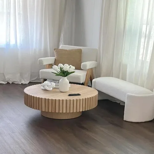 Vista 3 de KEVINSPACE Mesas de centro redondas para sala de estar, mesa de centro de madera para café, casa de campo, moderna, ø39.37 pulgadas, círculo 39.4 in