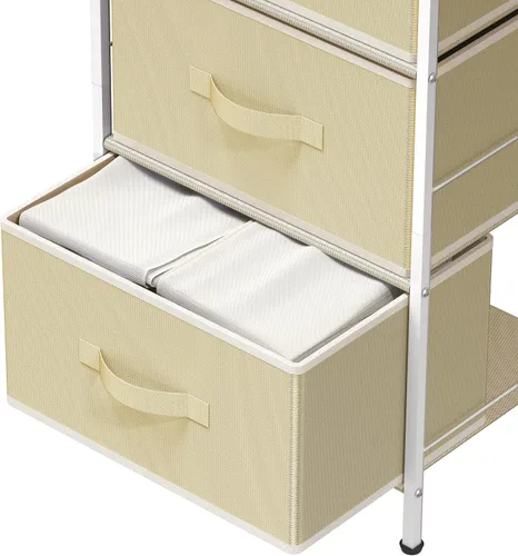 Vista 6 de Simple Houseware Cómoda mesita de noche de 3 cajones con superficie de madera, beige