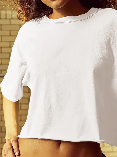 Vista 4 de ELGOGY Camisetas cortas de entrenamiento de gran tamaño para mujer, manga corta, cuello redondo, hombros caídos, cuadradas, de verano, casuales