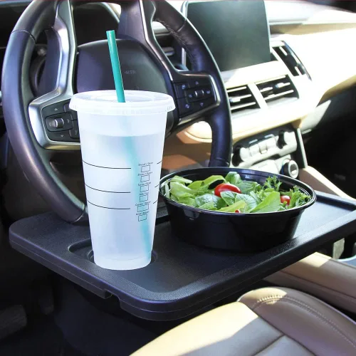 Vista 5 de Limitless RoadWarrior - Bandeja de comida de coche 2 en 1 de doble cara y escritorio para volante, para laptops, tabletas, escritura y comedor Negro
