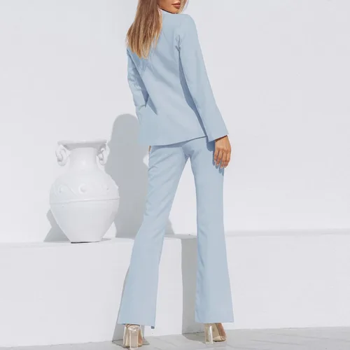 Vista 4 de Jumpsuits for Women Plus Size Women Sets Solid Lace Splice V-Neck Long Sleeve Coat Ruffle Button Long Pants Sets
