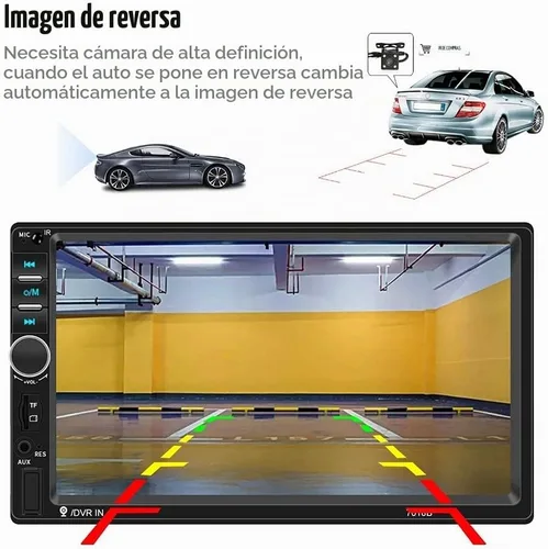 Vista 3 de Camecho Radio de coche doble DIN estéreo para coche de 7 pulgadas, pantalla táctil LCD en el tablero con soporte Bluetooth espejo