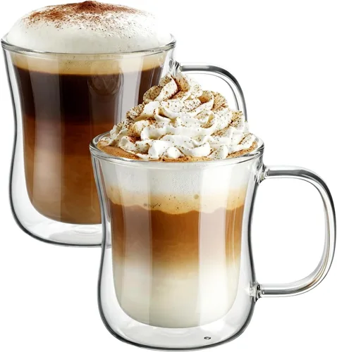 Vista 12 de ecooe Juego de 2 tazas de café de doble pared de 4 onzas, tazas de café de vidrio transparente con asa, taza de café aislada de borosilicato Clear