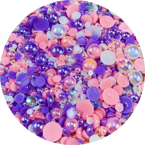 Vista 20 de Cuentas de resina con diamantes de imitación, mitad redonda, cuentas de perlas planas de 30 g, cuentas de media perla con diamantes de imitación