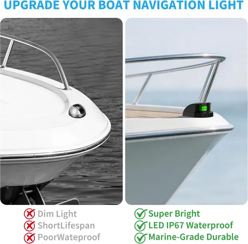 Vista 5 de Obcursco Luces de Navegación para Barco, Luces LED Marinas de Proa Verdes y Rojas, IP67 Impermeable, Resistente a la Oxidación, Ideal para Pontón