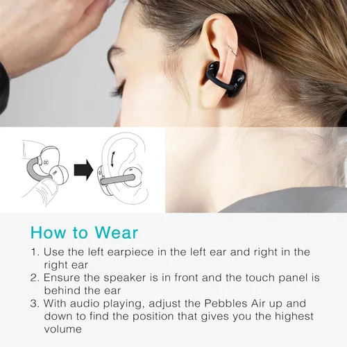Vista 4 de MEE audio Pebbles Air Open Ear True Wireless - Auriculares Bluetooth 5.3 ligeros con micrófono y reducción de ruido de llamadas para gimnasio