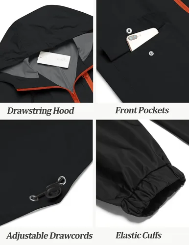 Vista 41 de COOFANDY Chubasquero largo para hombre, chaqueta impermeable para exteriores, con capucha