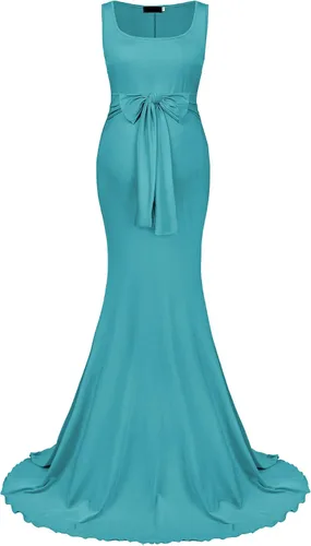 Vista 2 de Vivinew Vestido de maternidad sin mangas con lazo en la cintura elegante vestido maxi ajustado de sirena para sesión de fotos