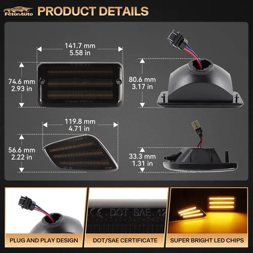 Vista 3 de Luces LED de señal de giro para Jeep Wrangler TJ 1997 1998 1999 2000 2001 2002 2003 2004 2005 2006, lente ahumada ámbar DRL luz de estacionamiento