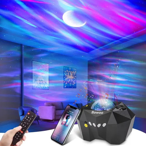 Vista 2 de Aurora - Proyector de luz de estrella con luna, proyector de luces de galaxia con control remoto, proyector de luz de cielo nocturno Bluetooth