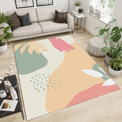 Vista 22 de Alfombra minimalista de lujo con diseño geométrico para sala de estar, alfombra moderna con estampado de mármol rosa dorado, alfombra rectangular