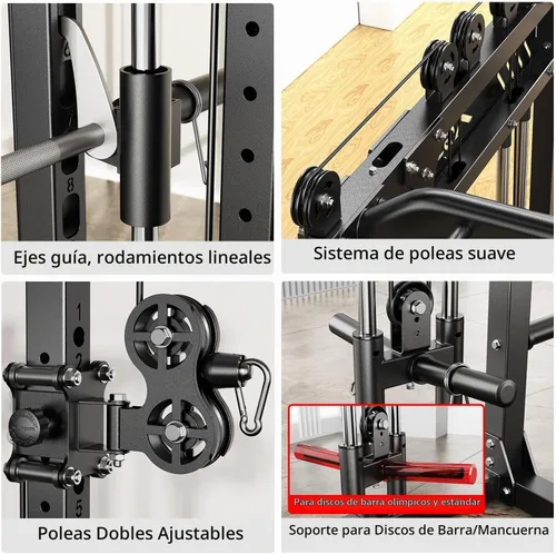 Vista 6 de XGSW Smith Machine Gimnasio en casa, jaula de potencia multifunción con sistema cruzado de cable de polea doble, estante para sentadillas para L06