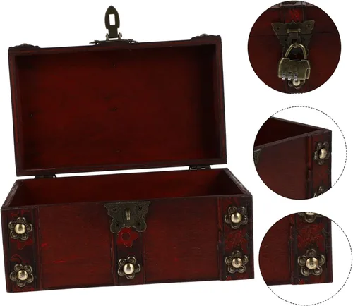 Vista 4 de EXCEART 2 Pcs Vintage Wooden Storage Box Wood Treasure Chest Kids Storage Bins Trinket Keepsake Chest Vintage Jewelry Small Handcrafted Wooden