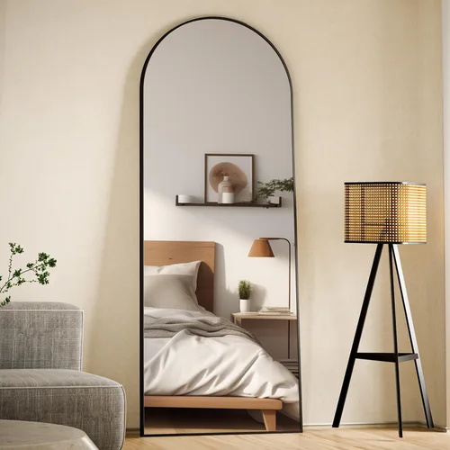 Vista 7 de VooBang - Espejo de cuerpo entero con arco, de 24 x 65 pulgadas, color negro Shatterproof Tempered Glass, Modern Minimalist Chic Room Decor