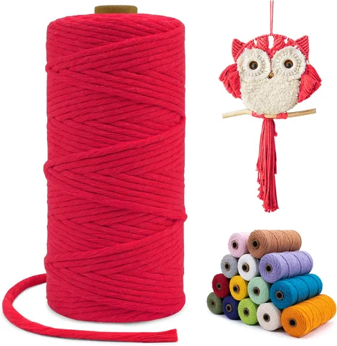 Vista 96 de Cuerda de macramé de una sola hebra de 0.197 in x 110 yardas, cuerda de macramé de algodón natural de 0.197 in, cuerda de algodón grueso para colgar