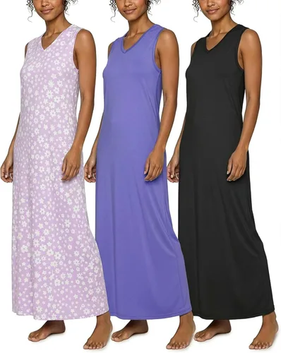 Vista 8 de Real Essentials 3 Pack: Camisón sin mangas ultrasuave para mujer, camisón de dormir en tanque (disponible en tallas extragrandes)