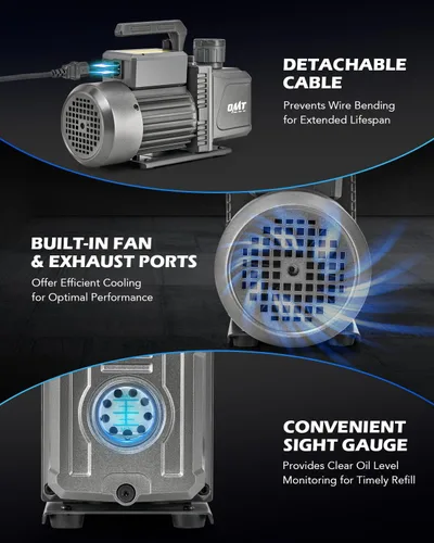 Vista 6 de Orion Motor Tech - Bomba de vacío de 2 etapas, bomba de vacío de paletas rotativas HVAC de 9 cfm 3/4 hp con vacío definitivo de 1.5 micrones, bomba