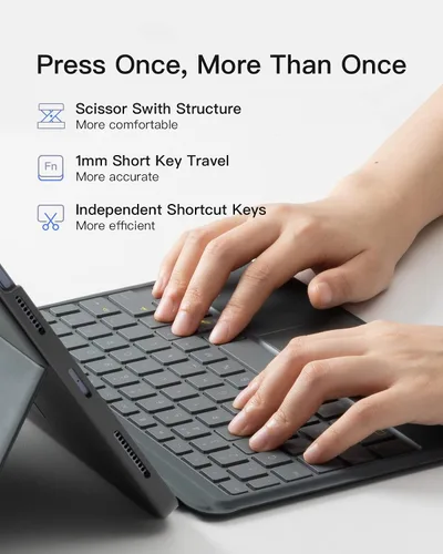 Vista 5 de Inateck Funda para iPad de 11ª/10ª generación con teclado, funda de teclado desmontable con retroiluminación de 7 colores y panel táctil para iPad