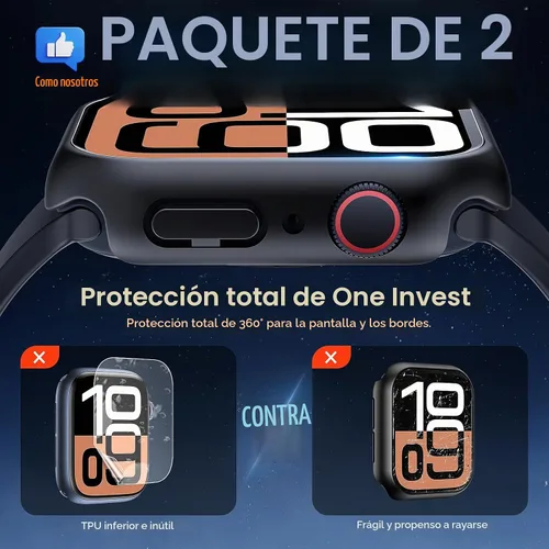 Vista 2 de TAURI - Juego de 2 carcasas rígidas para Apple Watch Series 11/10 42mm, con protector de pantalla de vidrio templado de PC, [resistente a arañazos]