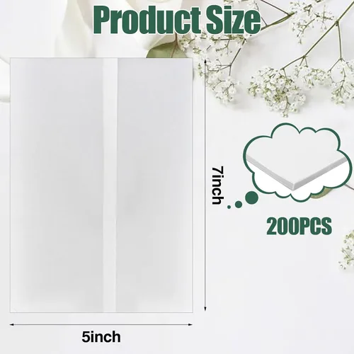 Vista 2 de 200 chaquetas de vellum preplegadas para invitaciones de boda translúcidas de 5 x 7 pulgadas, papel de calco, invitación de papel de vitela plegado