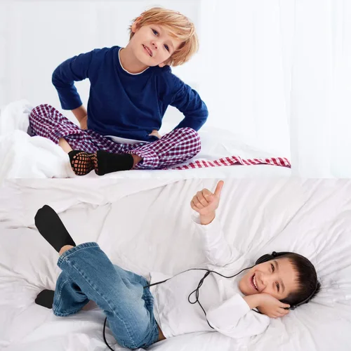 Vista 3 de SkiBeaut Calcetines de trampolín para niños, 4 pares de calcetines antideslizantes antideslizantes con agarre pegajoso, para entrenamiento descalzo