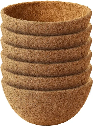 Vista 11 de Forro redondo de fibra de coco de 12 pulgadas para plantas, paquete de 2 macetas redondas de coco natural para macetas colgantes, cajas de ventana