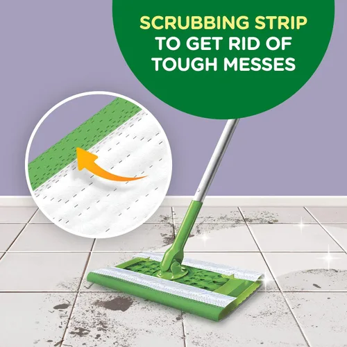 Vista 5 de Swiffer Sweeper - Paños húmedos para trapeador, repuestos de limpiador de piso de fregona y escoba, aroma fresco de ventana abierta, 24