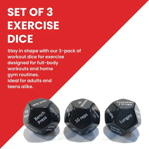 Vista 5 de Rubberbanditz - Dados de fitness para ejercicio y entrenamientos Tres atractivos dados de entrenamiento de cuerpo completo de 12 lados Ideal