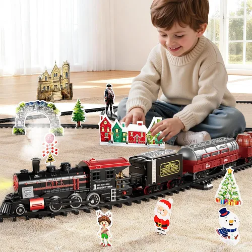 Vista 7 de NIPLOOOW Juego de tren para niños pequeños de 3 a 5 años, juguete de tren de aleación eléctrica con sonido realista, luces y humo para debajo