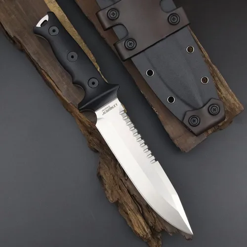 Vista 6 de Hoja fija táctica primitiva de jungla de 11.5 pulgadas, de espiga completa, diente dorsal afilado y cuchillo de supervivencia para campamento, mango