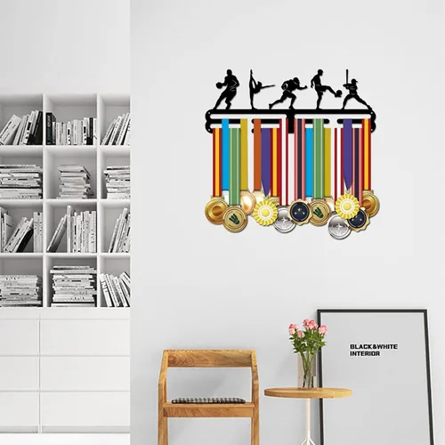 Vista 7 de SUPERDANT Muchos tipos de medallas deportivas, silueta de atleta, soporte de medallas montado en la pared, estante de exhibición de medallas