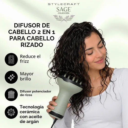 Vista 2 de Stylecraft Sage - Secador de pelo difusor 2 en 1 para cabello rizado