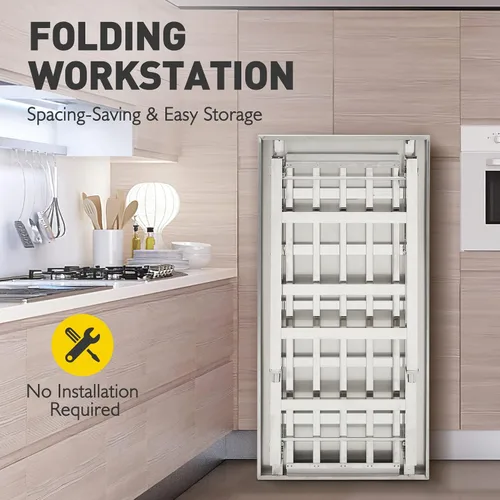 Vista 4 de GaoMon Mesa de trabajo de acero inoxidable de 24 x 47 pulgadas para preparación y trabajo, mesa de trabajo plegable NSF resistente para preparación