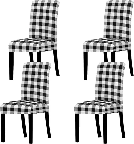 Vista 8 de Whaline Fundas para sillas a cuadros de búfalo, fundas para sillas de color rosa y blanco, protector de asiento elástico extraíble para el día
