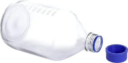 Vista 4 de Botellas redondas de almacenamiento de medios de laboratorio, recipiente de vidrio graduado, GL45, tapa de rosca a prueba de fugas, multiusos