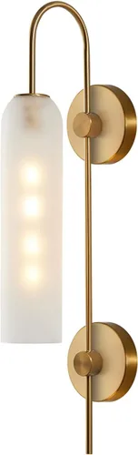 Vista 11 de BOKT Apliques de pared modernos de mediados de siglo con enchufe para interiores, largos, oro cepillado, vidrio blanco leche, apliques