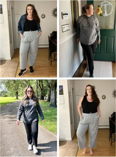 Vista 2 de FOREYOND Pantalones deportivos de talla grande para mujer, pantalones de yoga de pierna ancha, pantalones de entrenamiento de punto con cordón