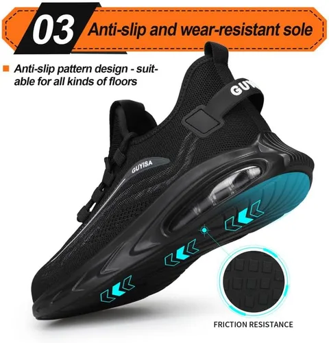 Vista 4 de Zapatos deportivos con punta de acero para hombre, zapatos ligeros para hombre, zapatos de trabajo cómodos, zapatos de seguridad con amortiguación