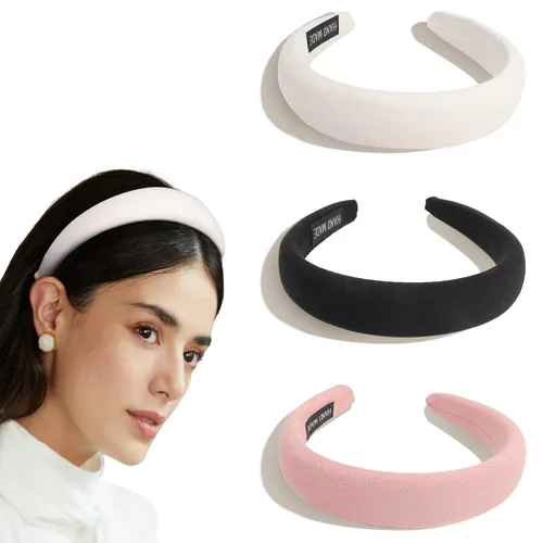 Vista 3 de Ivyu Diademas acolchadas para mujer, 3 piezas de diademas para mujer de moda, bandas para el cabello, diadema neutra hinchada 3Color básico