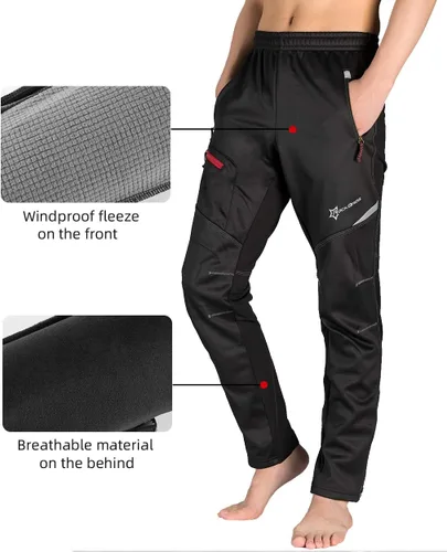 Vista 5 de ROCKBROS Pantalones de ciclismo para hombre, resistentes al viento, de forro polar térmico, para invierno, atléticos, para ciclismo, clima frío