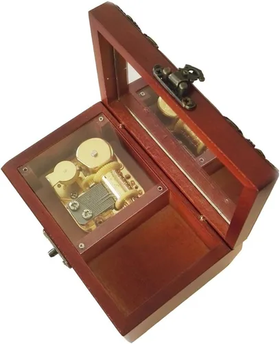 Vista 5 de FnLy Caja musical de madera con cuerda de encaje antiguo de 18 notas con movimiento chapado en oro, música de Elfen Lied Dorado