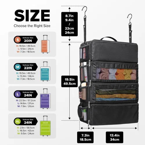 Vista 2 de Organizador de maleta, organizador de equipaje de viaje, estantes colgantes, cubo de embalajeorganizador de viaje portátil plegable para equipaje