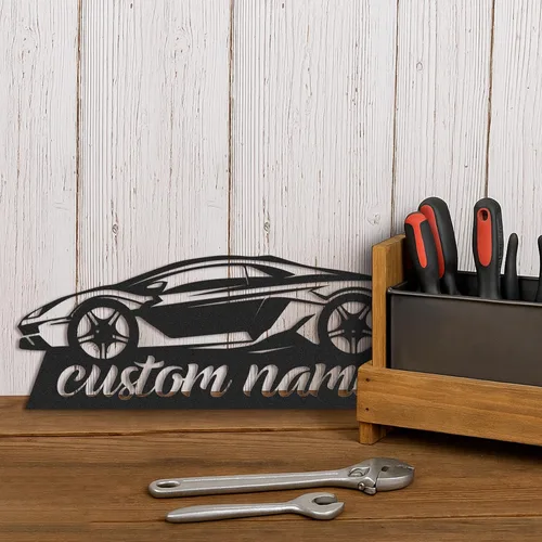 Vista 4 de Letreros de garaje personalizados, letrero de metal con nombre personalizado para taller, letreros de taller de diseño de automóviles, arte de pared