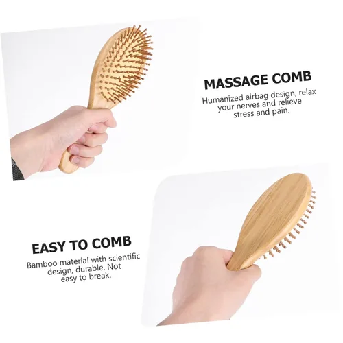 Vista 7 de Peine de bambú para el cabello, 3 piezas, peines de barba, cepillo de cerdas de madera, peine de bambú natural, cepillo masajeador para cuero