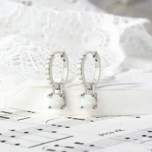 Vista 5 de Aretes de aro de plata de ley chapada en rodio para mujer, mes de nacimiento, aretes únicos de plata esterlina chapada en rodio para mujer